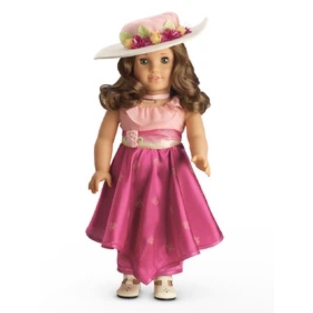 American Girl Rebecca's Movie Dress Doll Outfit Pink Floral Hat Shoes Necklace